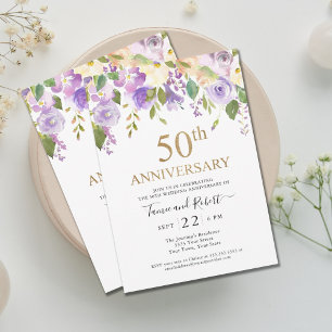 Elegante lila-goldene Hochzeitseinladung zum 50. J Einladung