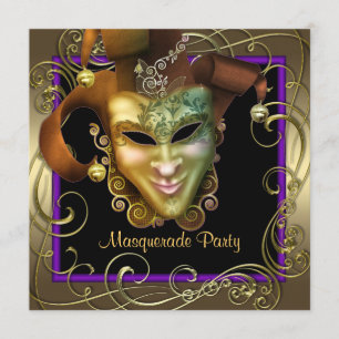 Elegante lila-goldene Maskenparty-Einladungen Einladung