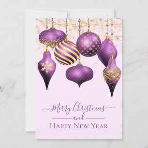 Elegante Lila Goldene Ornamente Frohe Weihnachtska Einladung