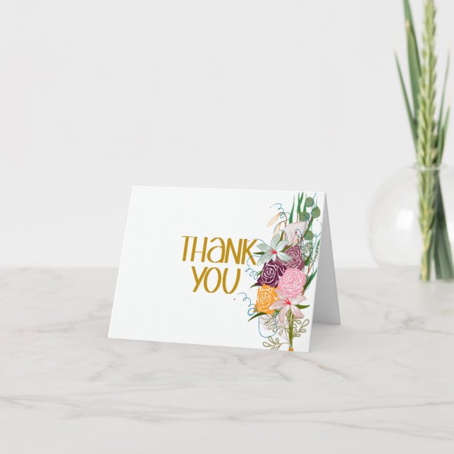 Elegante Lila- & Goldflorenkarte Danke-Card Dankeskarte (Vorderseite)