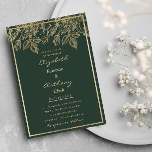 Elegante lila goldgrüne, blumenreiche Hochzeit Einladung