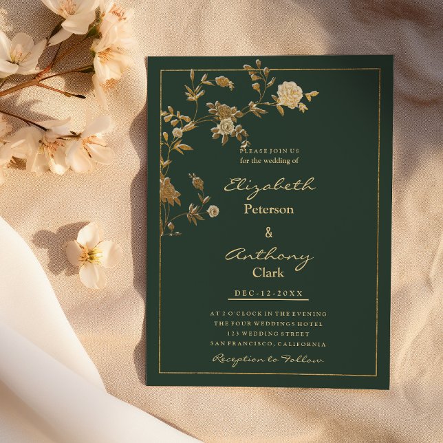 Elegante lila goldgrüne, blumenreiche Hochzeit Einladung (Elegant mauve green gold floral luxury Wedding )