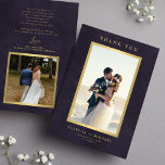 Elegante lila Goldhochzeit Dankeskarte<br><div class="desc">Einfache klassische moderne dunkle lila und goldene Rahmen minimalistische Typografie Hochzeit danke Ihnen Karte mit 2 benutzerdefinierten Fotos auf einem Vintagen Stil antiken Not leidenden Hintergrund.              Die Einladung eignet sich für eine elegante feierliche Hochzeit und Empfang.</div>