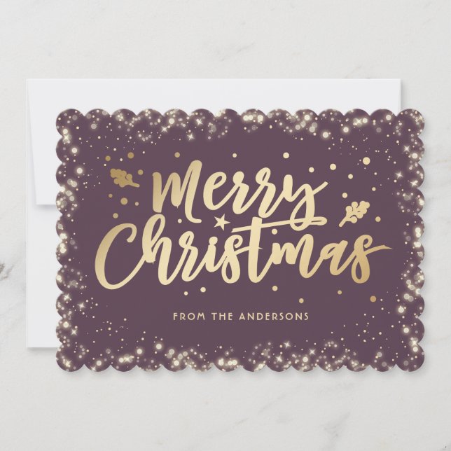 Elegante Lila Goldkalligraphie Frohe Weihnachten (Vorderseite)