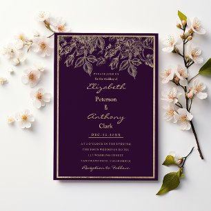 Elegante, lila Goldmedaille, blumenreiche Hochzeit Einladung