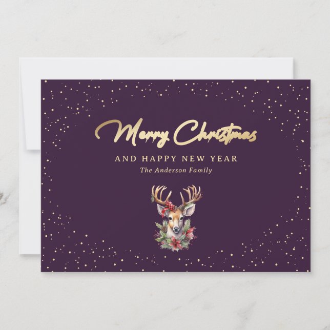 Elegante Lila Goldschneedecke Frohe Weihnachten (Vorderseite)