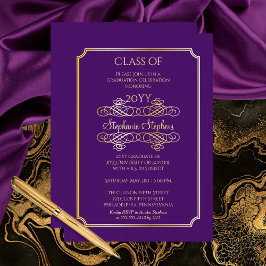 Elegante Lila Graduiertenparty Gold Folieneinladung