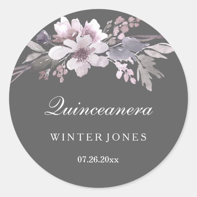 Elegante Lila, graue, florale Sticker (Vorderseite)