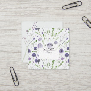 Elegante Lila grüne Aquarellfarben-Blume Quadratische Visitenkarte