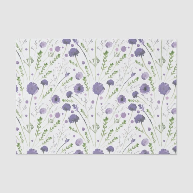 Elegante Lila grüne Aquarellfarben-Blume Seidenpapier (Vorderseite)