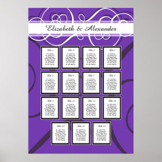 Elegante Lila Hochzeit 15 Tafelsitzkarten Poster