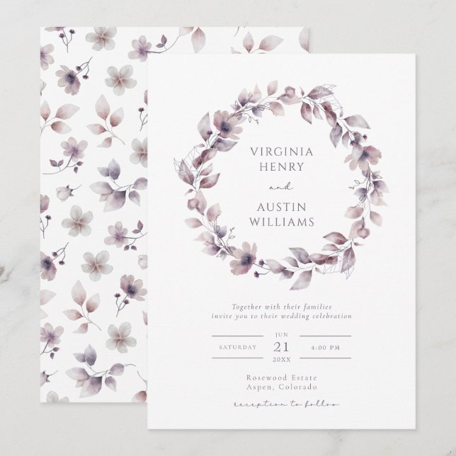 Elegante Lila Hochzeit Einladung (Vorne/Hinten)