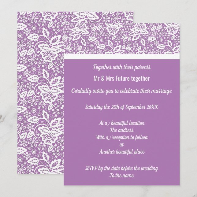 Elegante Lila Hochzeit Einladung (Vorne/Hinten)