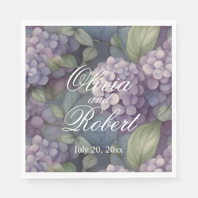 Elegante lila Hochzeit mit Aquarellblumen Serviette (Vorderseite)