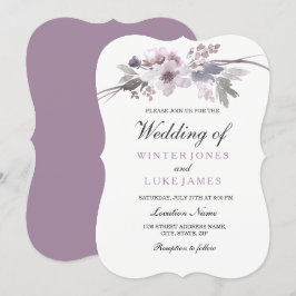 Elegante Lila Hochzeit mit grauer Flora Einladung