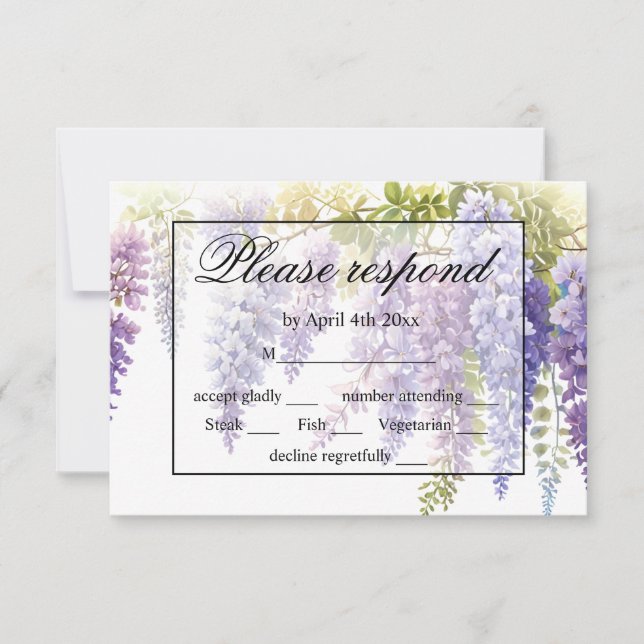 Elegante lila Hochzeit RSVP Karte (Vorderseite)