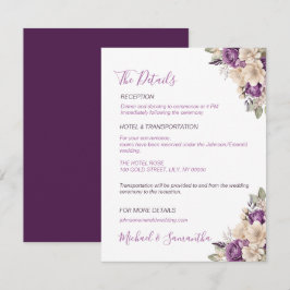 Elegante Lila Hochzeit und Hochzeit der Elfenbeink Begleitkarte