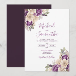 Elegante Lila Hochzeit und Hochzeit der Elfenbeink Einladung