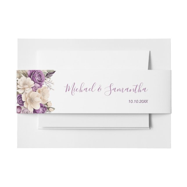 Elegante Lila Hochzeit und Hochzeit der Elfenbeink Einladungsbanderole (Vorderseite Beispiel)