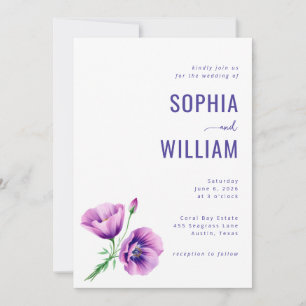 Elegante lila Hochzeitseinladung mit Blumenmotiv Einladung
