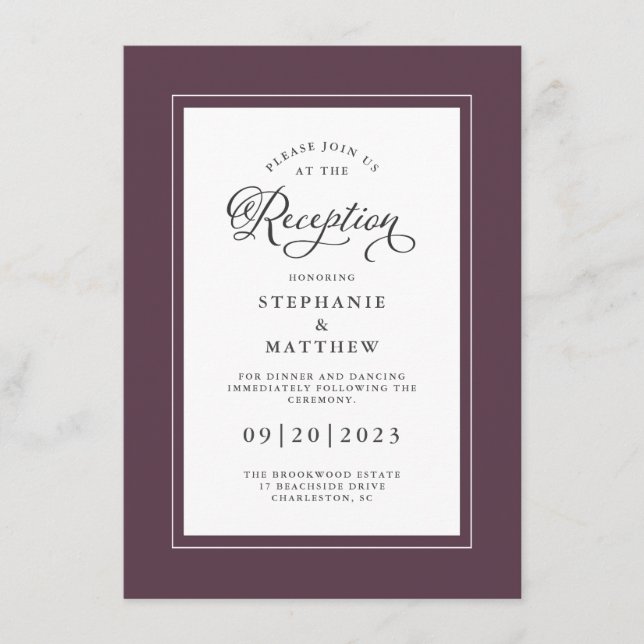 Elegante Lila Hochzeitsempfang Chic Borders Begleitkarte (Vorderseite)