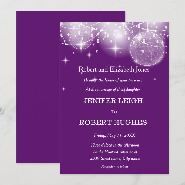 Elegante lila Hochzeitsfeier Einladung (Vorne/Hinten)