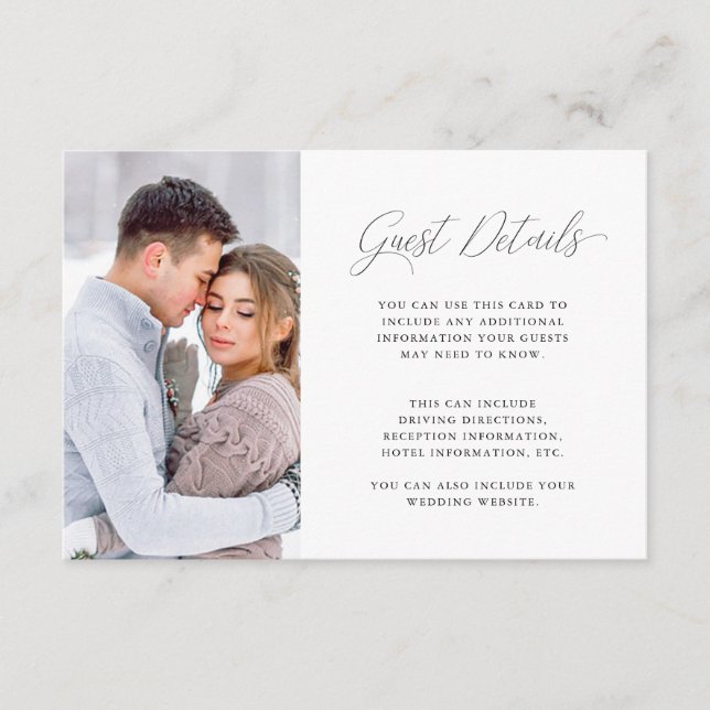 Elegante Lila Hochzeitsgast Details mit Foto Begleitkarte (Vorderseite)