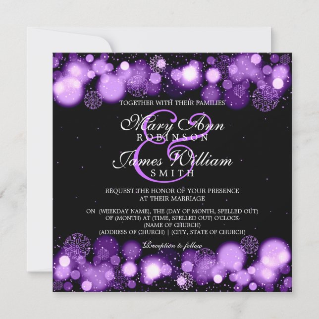Elegante Lila Hochzeitshöhe Einladung (Vorderseite)