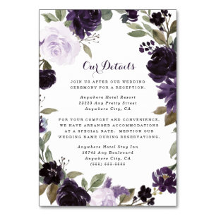 Elegante Lila Hochzeitskarten der Goldflorale Tischnummer