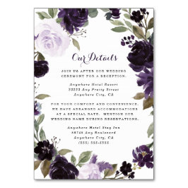 Elegante Lila Hochzeitskarten der Goldflorale Tischnummer