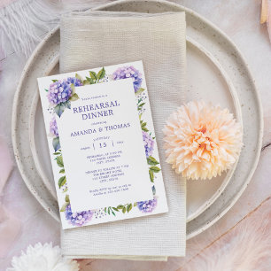 Elegante lila Hortensien Hochzeitsprobe-Dinner Einladung