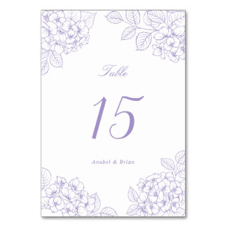 Elegante lila Hortensien-Hochzeitstischdekoration Tischnummer