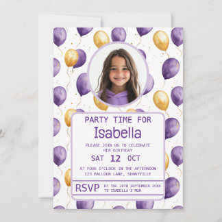 Elegante Lila Imitats Gold Balloons Geburtstag Einladung