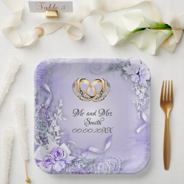 Elegante Lila, individuell anpassbare Hochzeit Pappteller (Hochzeit)