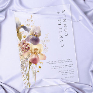 Elegante lila Iris-Aquarell-Gartenhochzeit Acryleinladungen