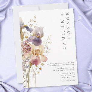 Elegante lila Iris-Aquarell-Gartenhochzeit Einladung