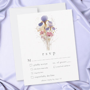 Elegante lila Iris-Aquarell-Gartenhochzeit RSVP Karte