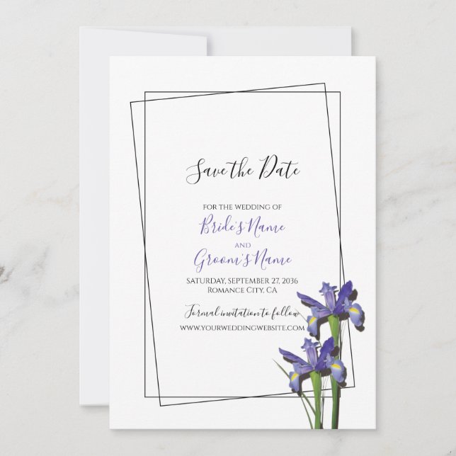 Elegante Lila Iris Wedding speichern das Datum Save The Date (Vorderseite)