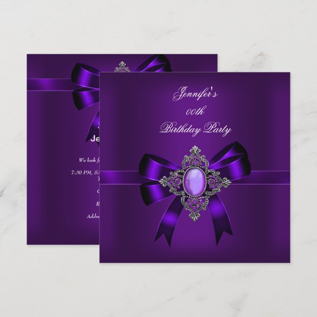 Elegante Lila Jewel Bow Geburtstagsparty Einladung (Vorne/Hinten)