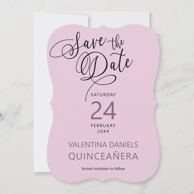 Elegante Lila Kalligraphie und Foto Save The Date (Vorderseite)