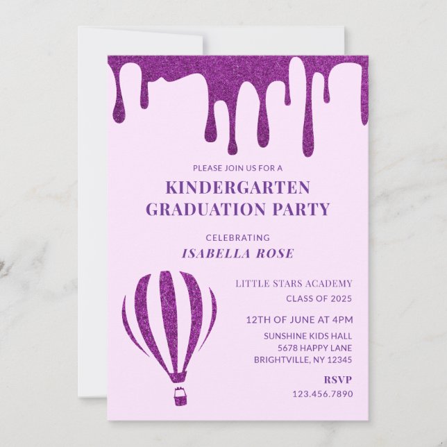 Elegante Lila Kindergarten-Graduiertenparty Einladung (Vorderseite)