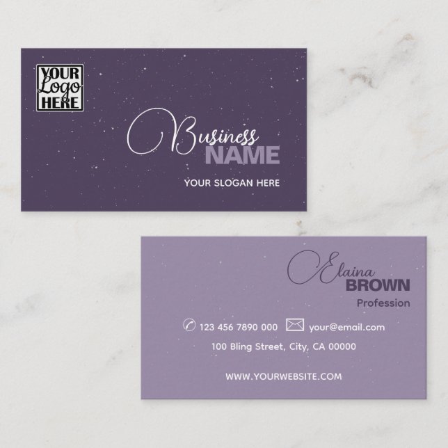 Elegante Lila Klassik einfach mit Logo Modern Visitenkarte (Vorne/Hinten)
