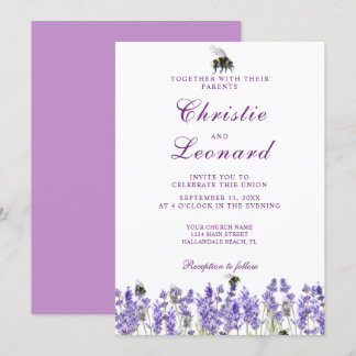 Elegante Lila Lavander-Blume Hochzeit Einladung