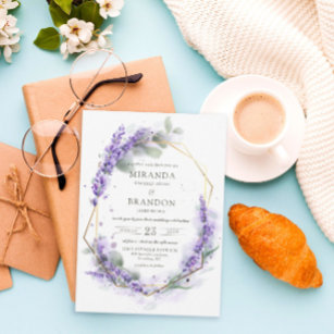 Elegante Lila Lavendel-Hochzeit Einladung