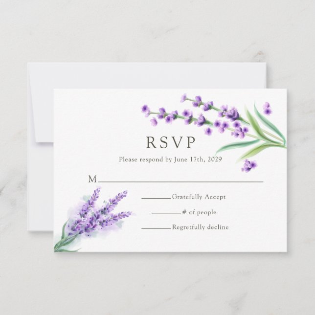 Elegante Lila Lavendel-Hochzeit RSVP Karte (Vorderseite)