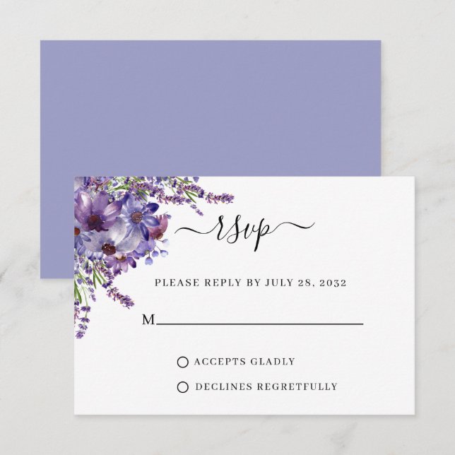 Elegante Lila Lavendel Peonies Hochzeit RSVP Karte (Vorne/Hinten)