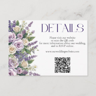 Elegante lila Lavendel-Rosen Hochzeitswebsite QR Begleitkarte
