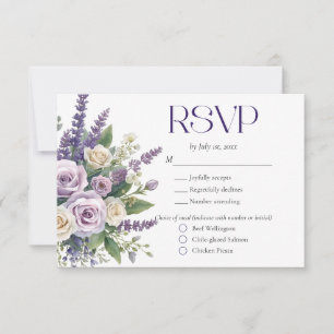 Elegante lila Lavendelrosen Hochzeitsmenüwahl RSVP Karte