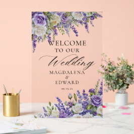 Elegante Lila Lavender Rose Hochzeit Willkommen Acrylschild