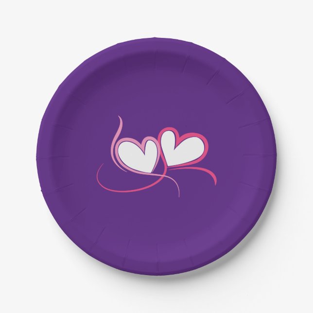 Elegante Lila Liebe Herzpapier Teller (Vorderseite)